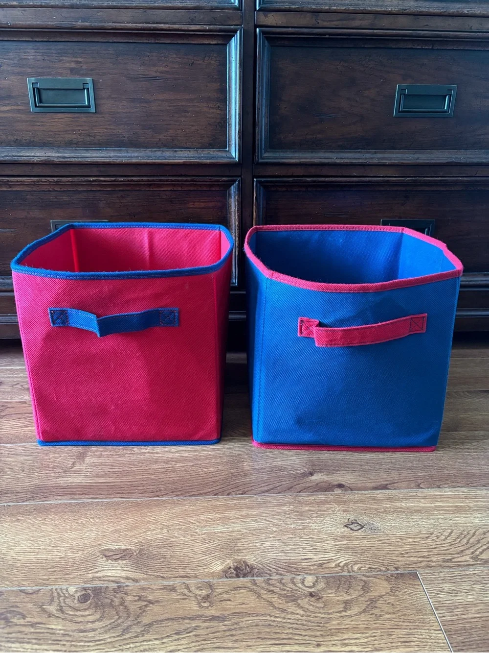 Collapsible Fabric Storage Cubes in Red and Blue (Set of 2)